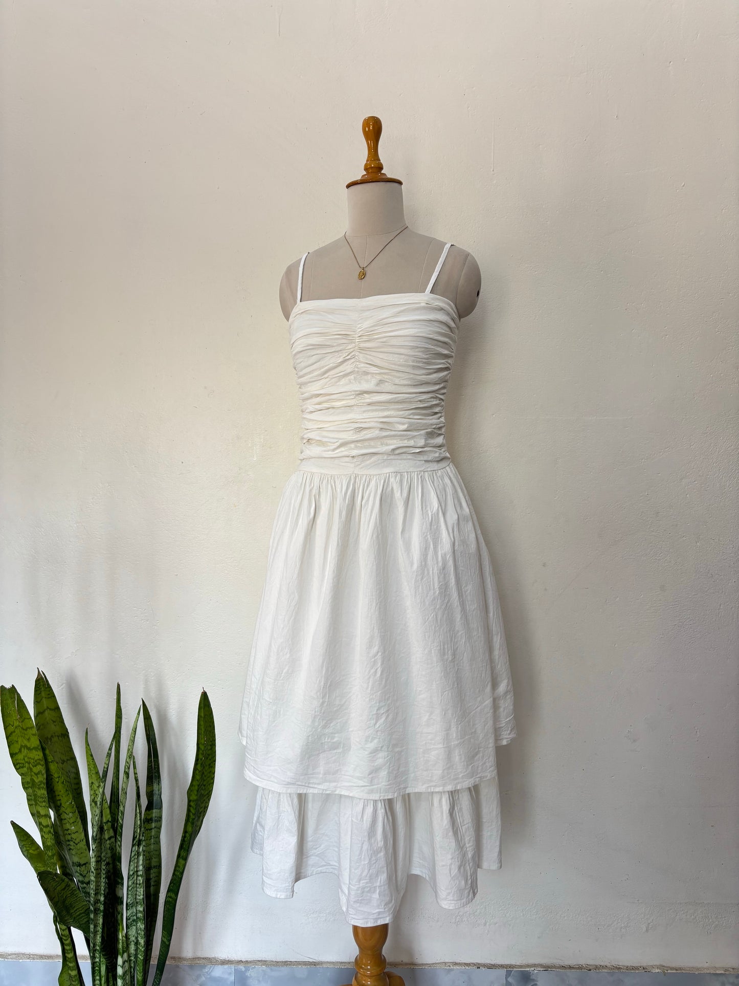 White ruched tiered dress