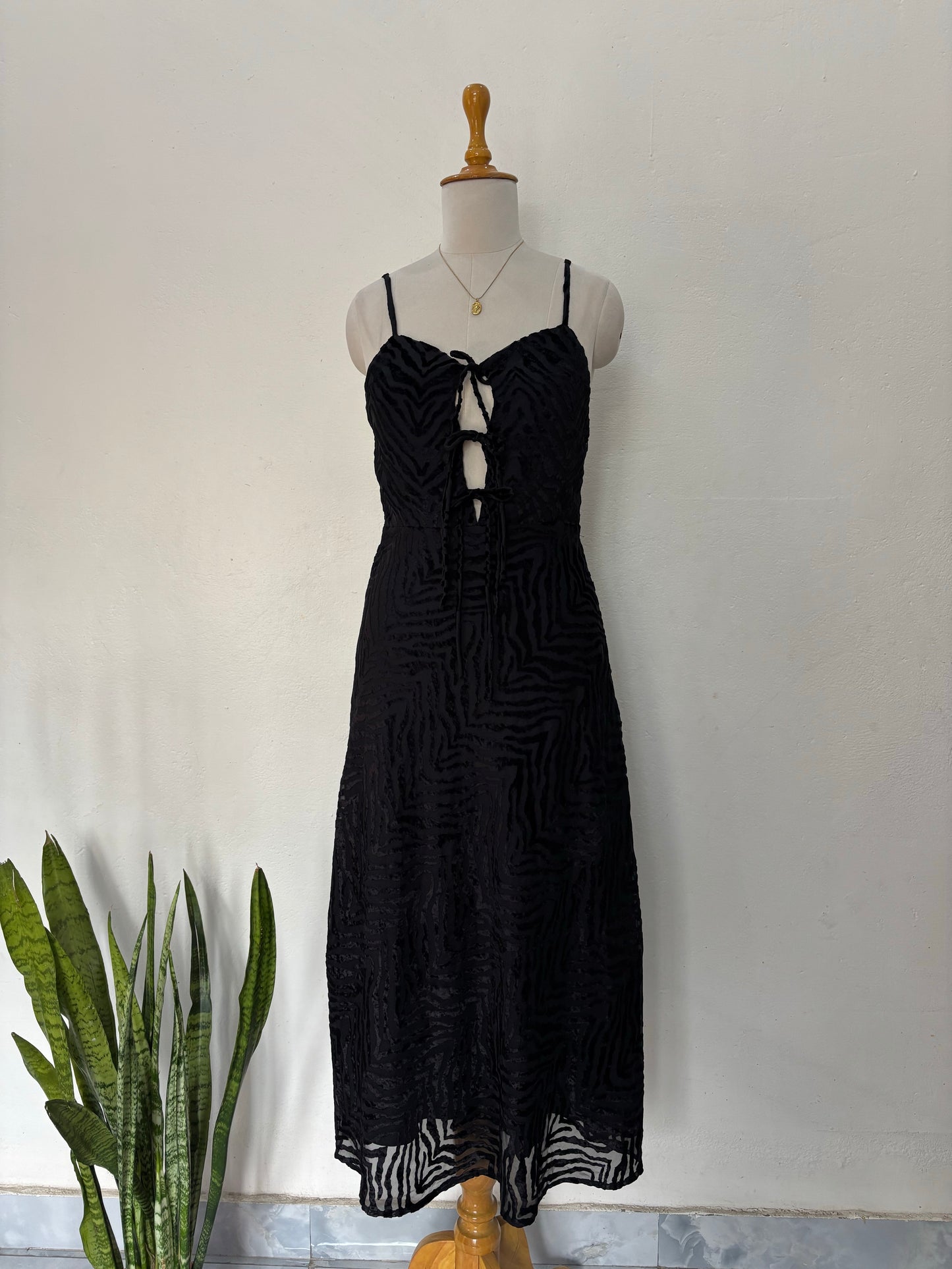 Black zebra print velvet textured dress