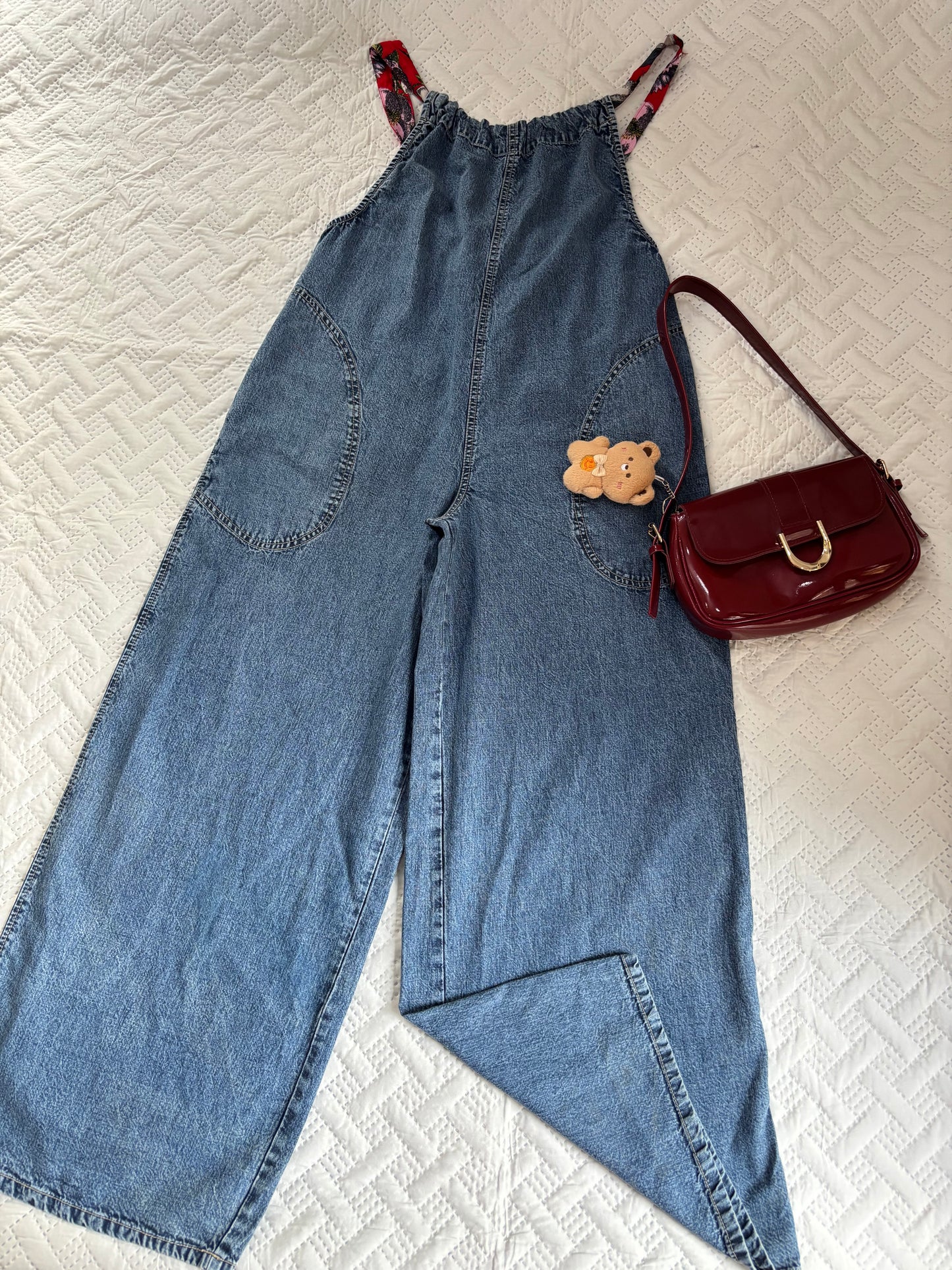 Denim jumpsuit (with red straps)