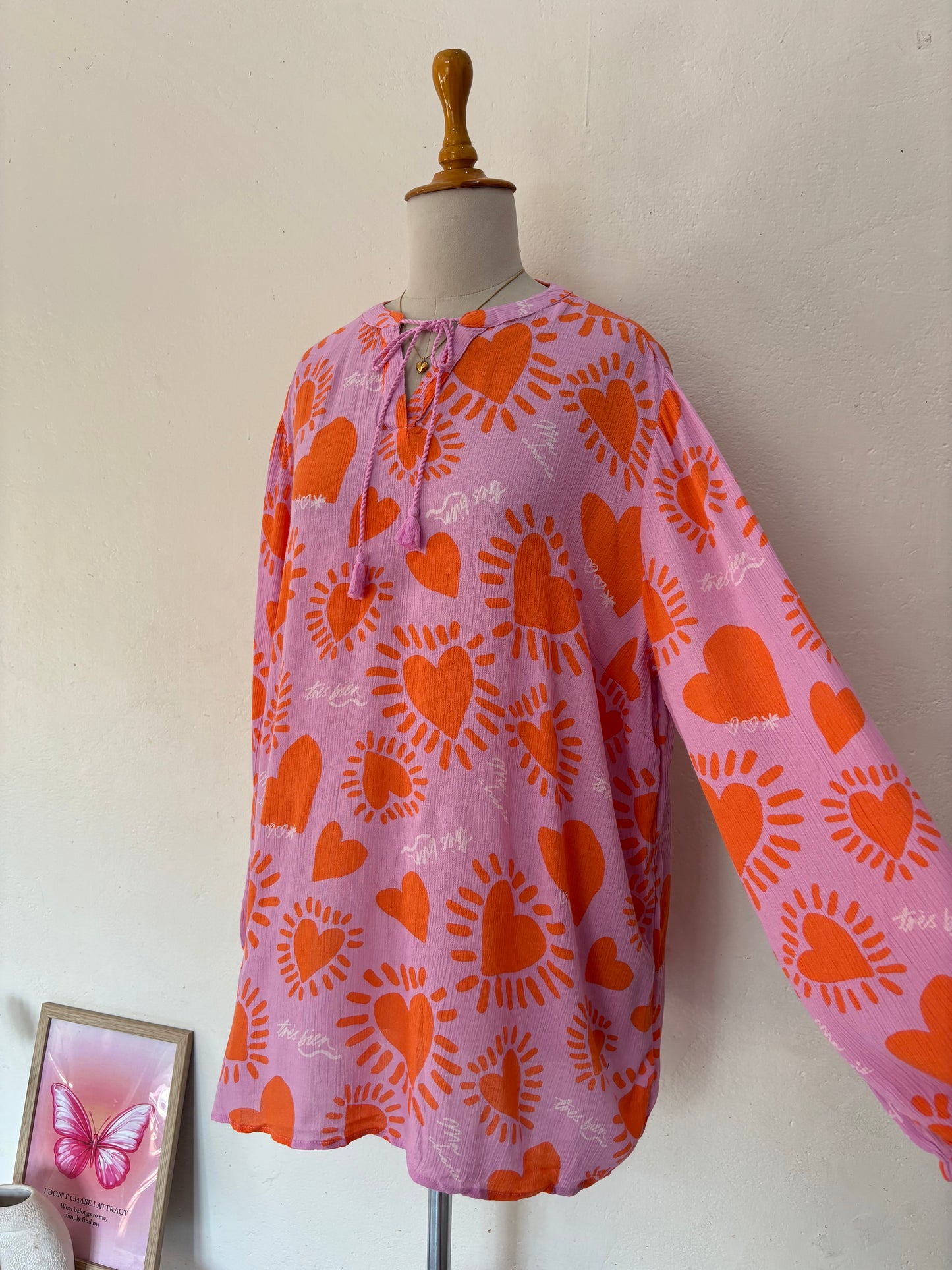 Pink orange heart cotton easy fit top
