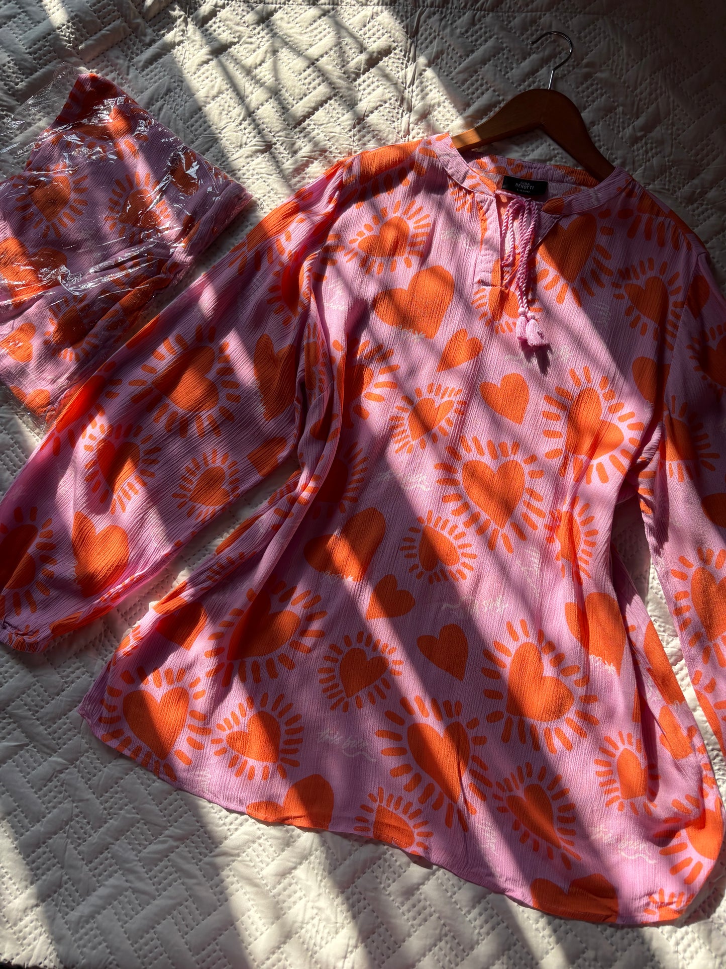Pink orange heart cotton easy fit top