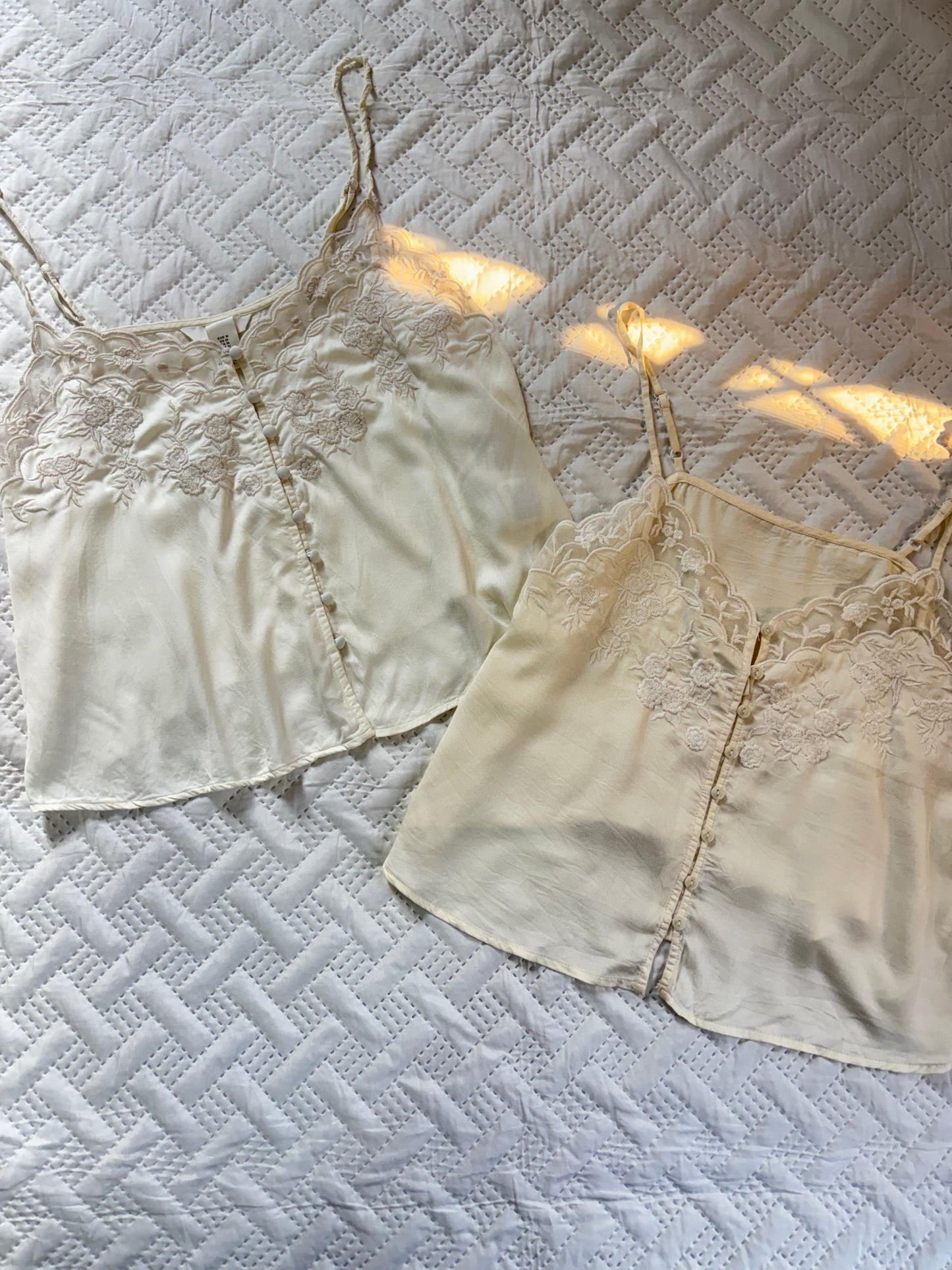 Beige embroidered lacey slip top