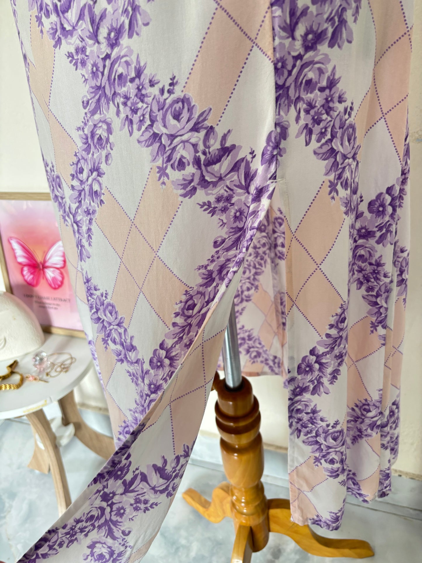 Lavender & peach floral midi dress