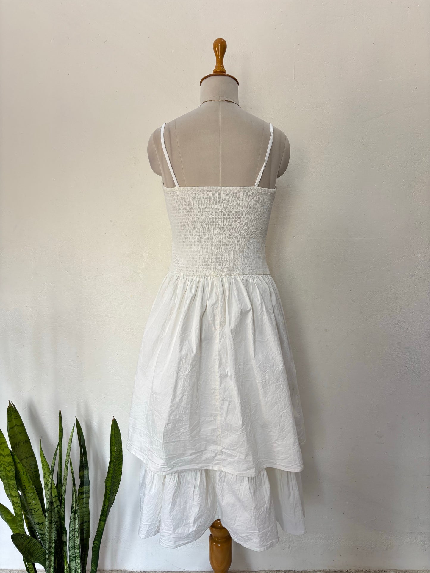White ruched tiered dress