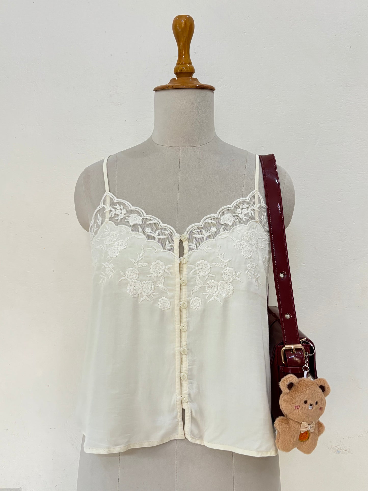 Beige lacey embroidered slip top (transparent buttons)