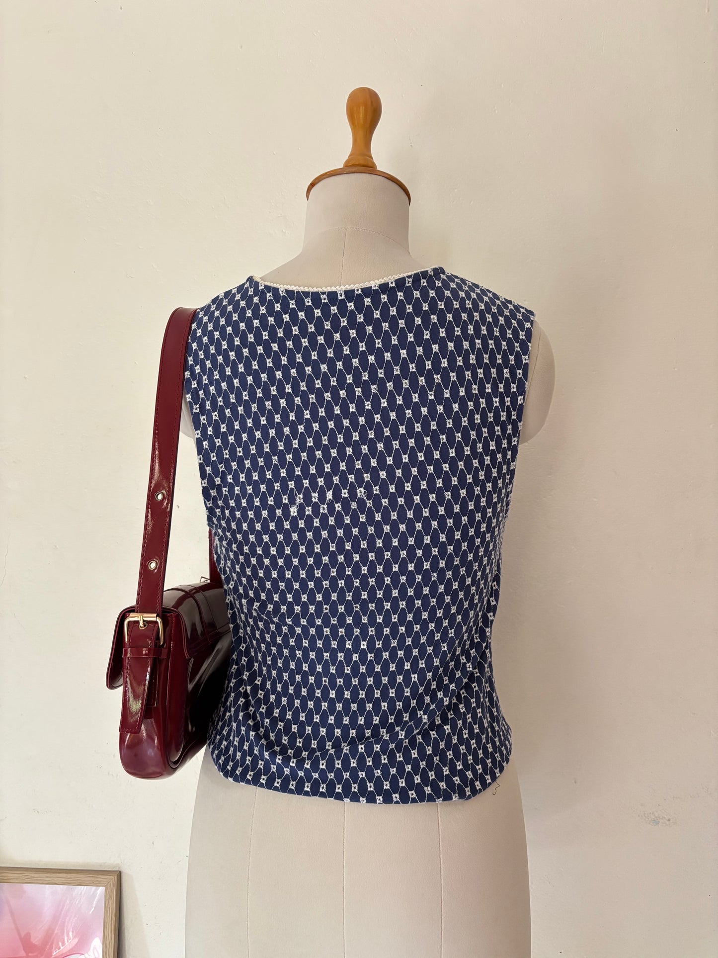 Blue embroidered top with lace work