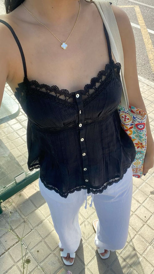 Black lace cami top