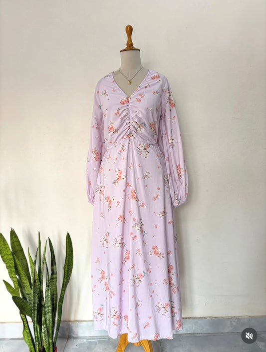 Lavender floral full sleeve maxi dress