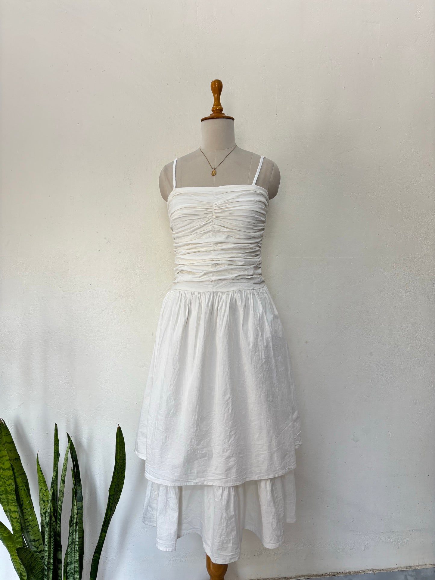 White ruched tiered dress