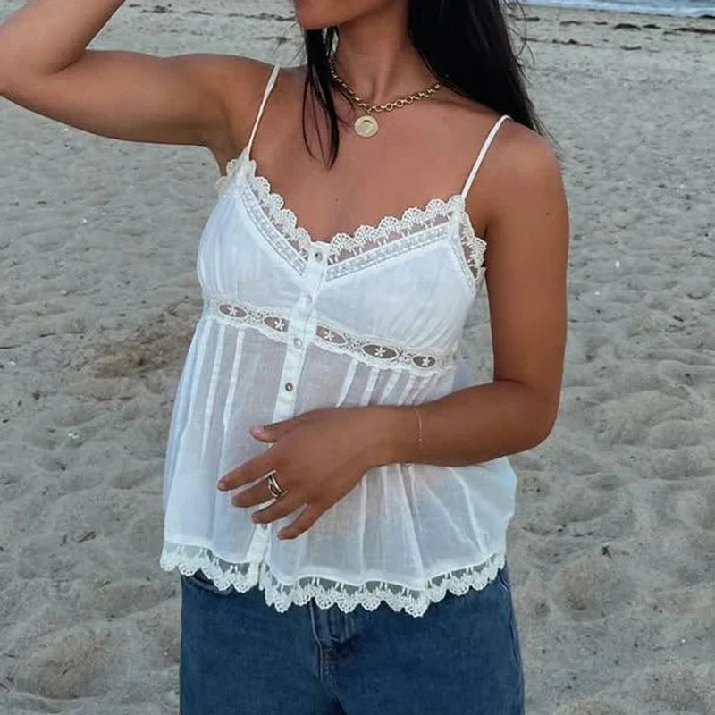 White lacey cotton cami top