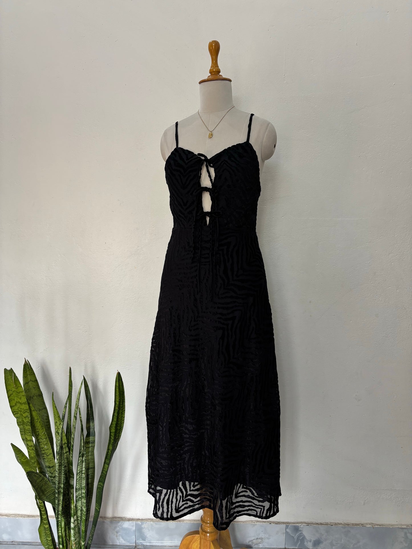 Black zebra print velvet textured dress