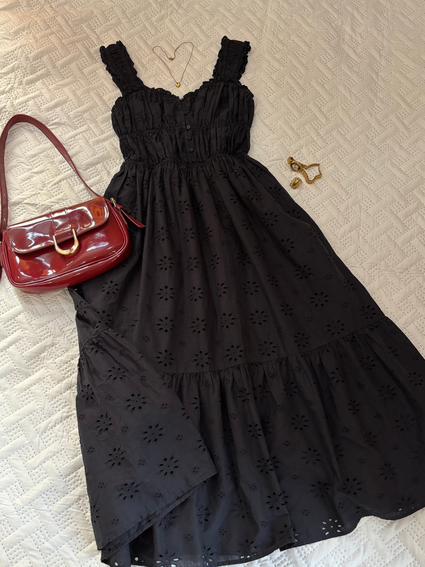 Amaya Black cotton eyelet sundress