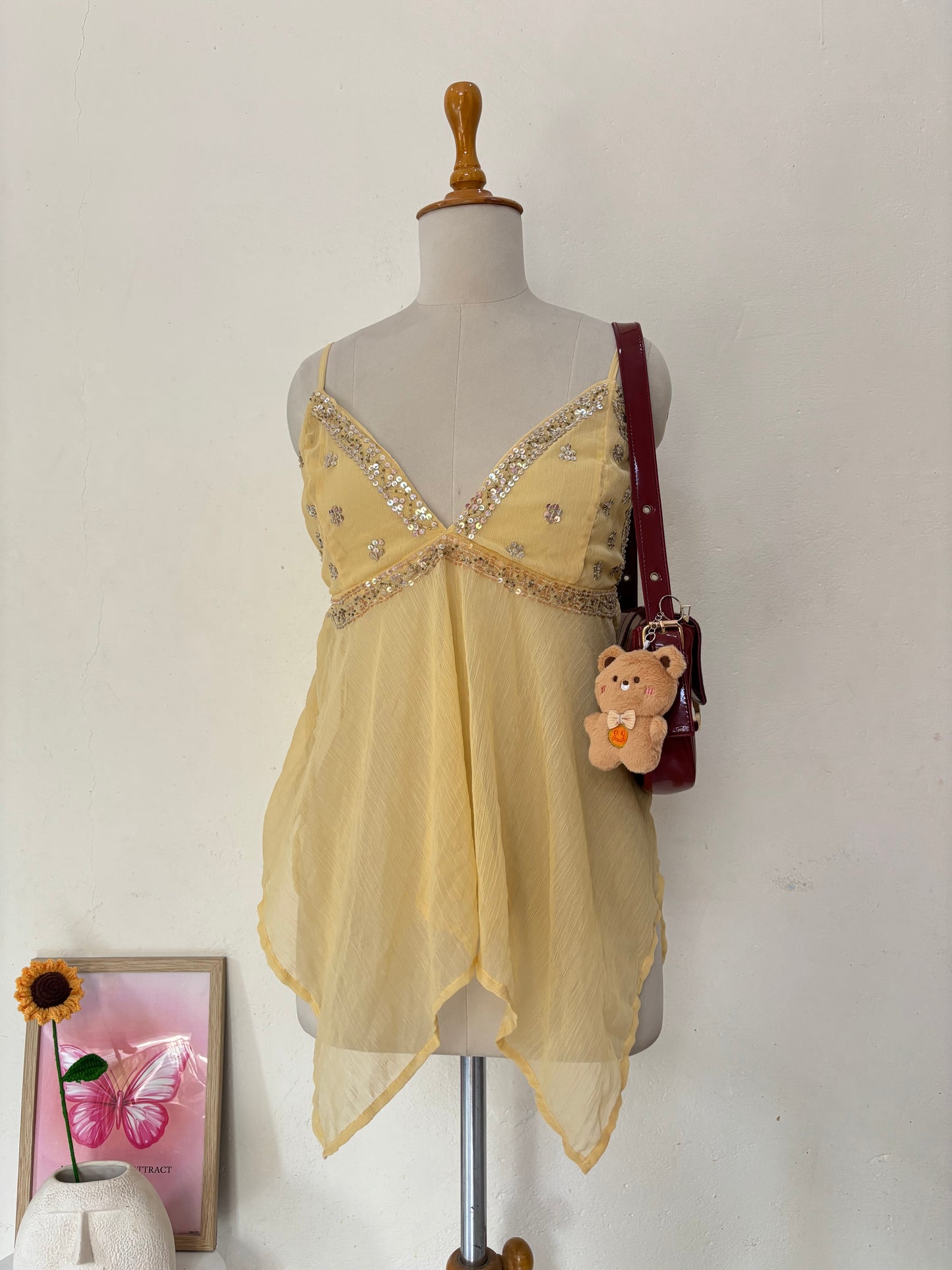 Yellow fairycore embellished flowy top
