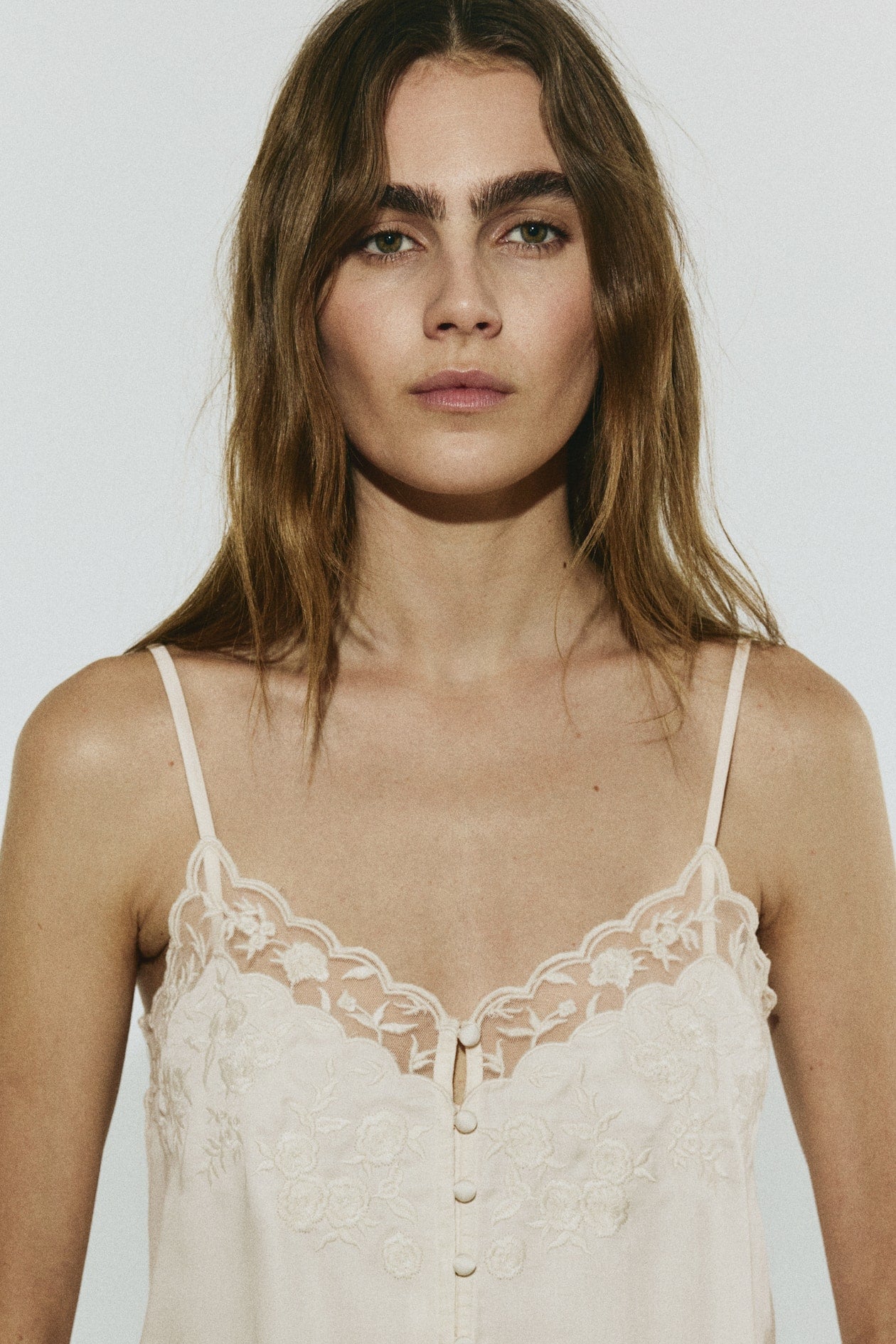 Beige embroidered lacey slip top