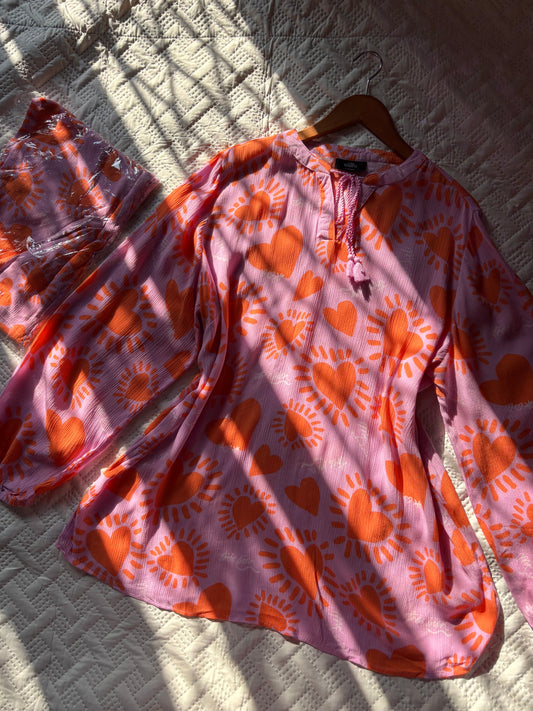 Pink orange heart cotton easy fit top