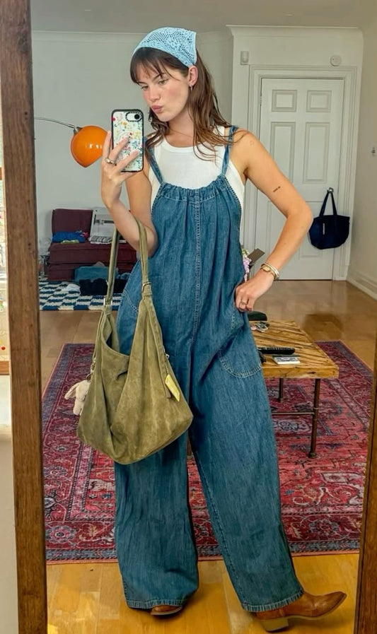 Denim jumpsuit (with red straps)