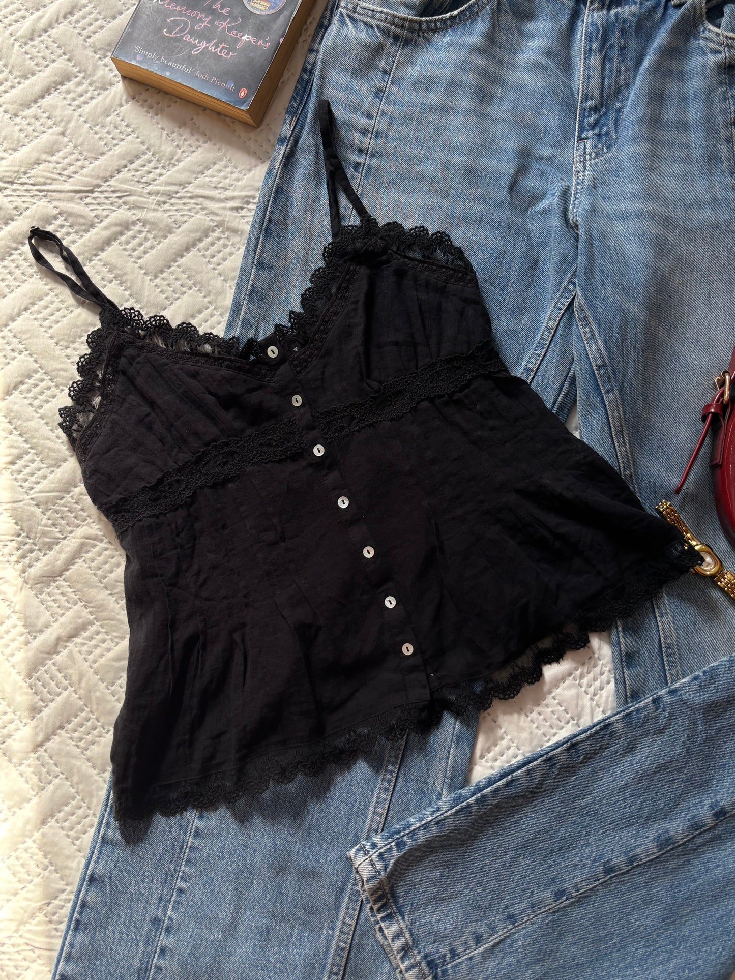 Black lace cami top