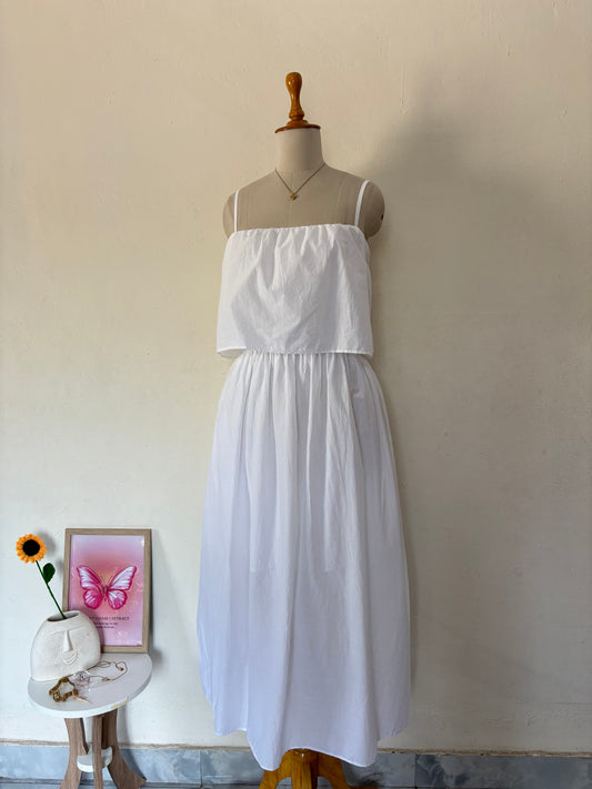 White cotton maxi length dress with adjustable straps